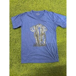 Elephant Nature Park T-Shirt Men Large Blue Graphic V-Neck Short Sleeve Pullover